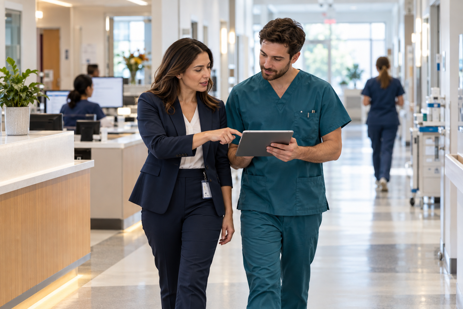 Hospital team reviewing a staffing schedule
