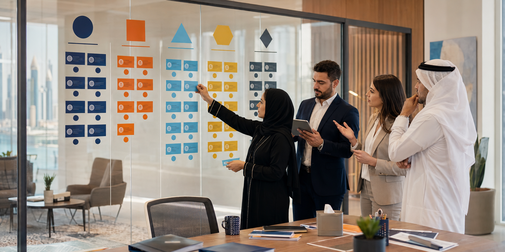 Recruitment team mapping a faster hiring process in Qatar